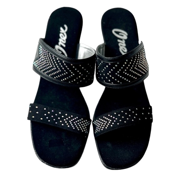 Onex Black Iridescent Rhinestone Lizzie Heel Sandals Women’s 10 - Picture 1 of 6